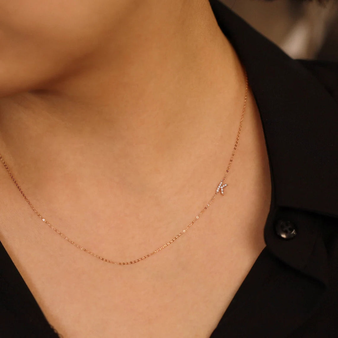 Single Side Initial Diamond Necklace