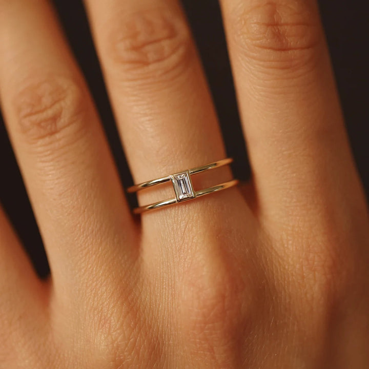 Baguette Cut Double Band Sapphire Ring